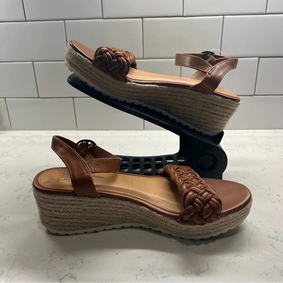 Brown Braided Memory Foam Wedge Espadrille Heel Ankle Strap Sandals Size 8.5 - Picture 6 of 13